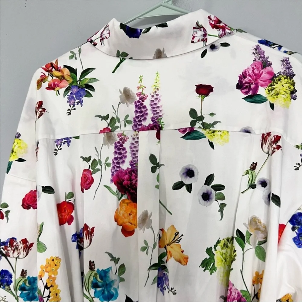 Alice + Olivia White Floral Maxi Shirt Dress with Side Slit - Picture 4 of 12